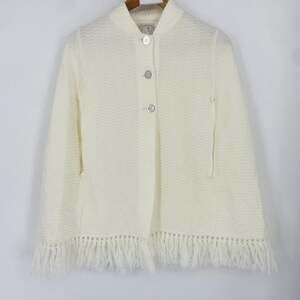 Vintage Ades California Orlon Acrylic Ivory Fringe Cape One Size Boho 60s 70s